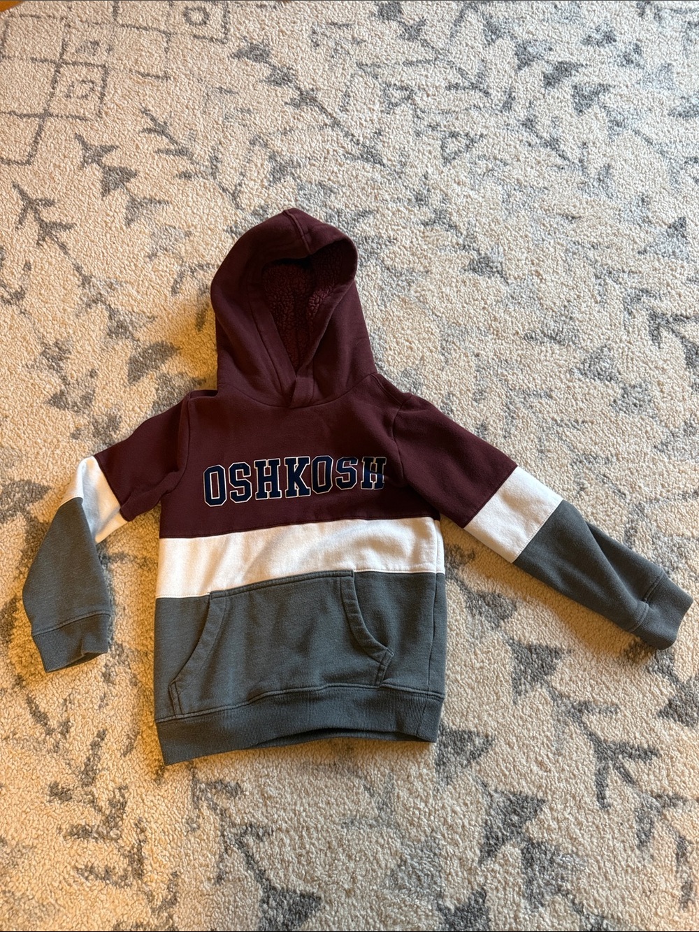 OshKosh B'gosh Maroon, White & Gray Colorblock Hooded Sweatshirt